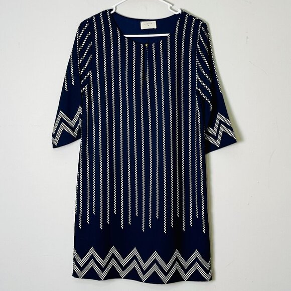 Everly Dress Women's Small Navy Blue‎ White Geometric Nordic Career Boho Artsy - Picture 1 of 9